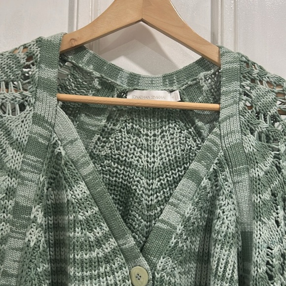 JONATHAN SIMKHAI Adeline Cotton Blend Cardigan Sweater in Lichen Jade - Small - Picture 7 of 12
